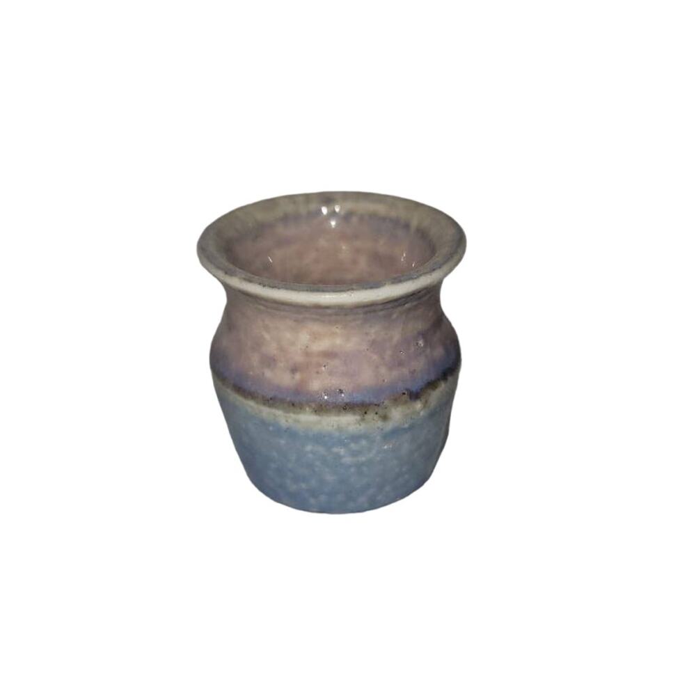 Art pottery small Vase Mini Tiny 2" tall Blue Purple Signed Jay Stash White Clay